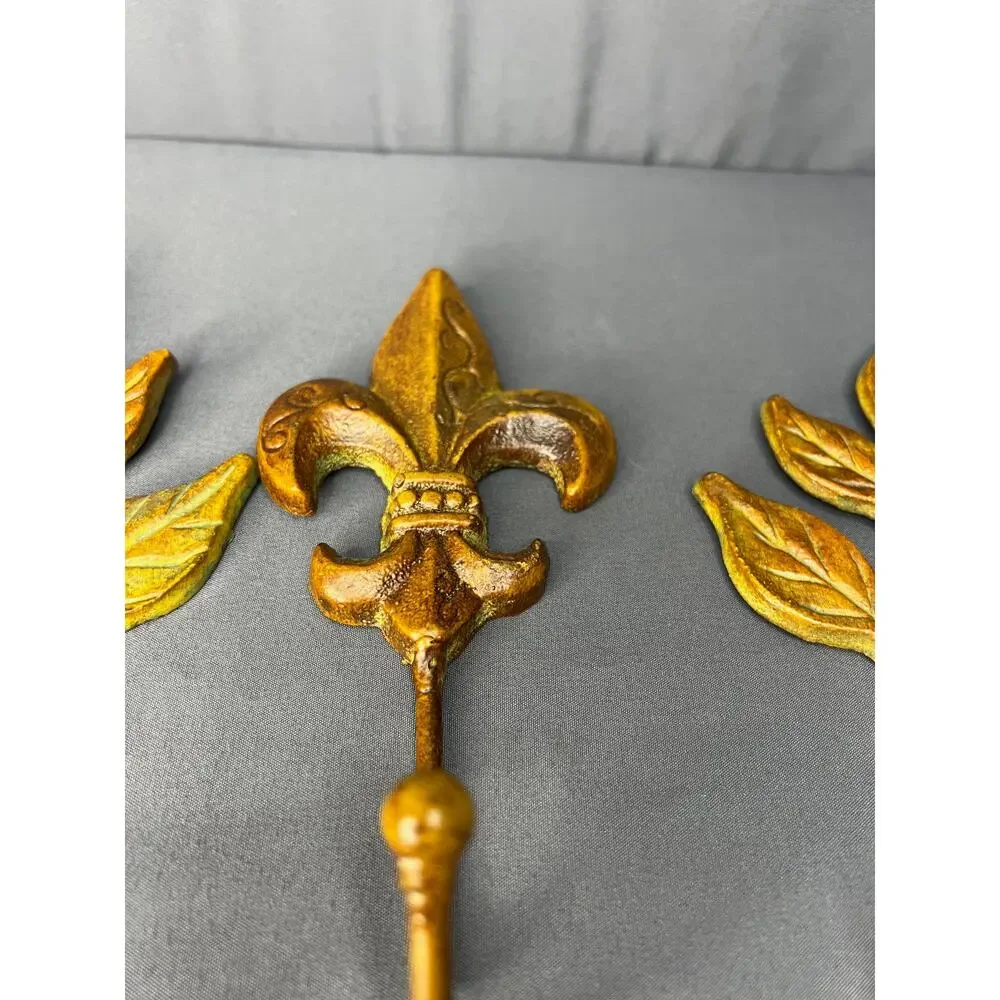 Set of 3 Metal Wall Hooks Fleur di Lis and Leaves 7